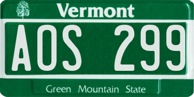 VT license plate AOS299