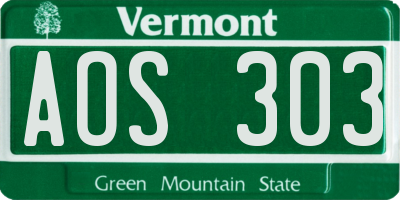 VT license plate AOS303