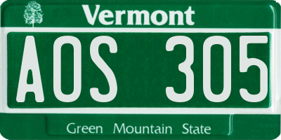 VT license plate AOS305
