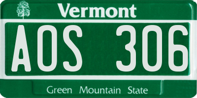 VT license plate AOS306