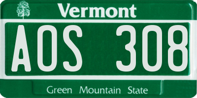 VT license plate AOS308