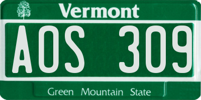 VT license plate AOS309