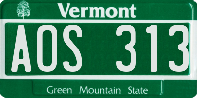 VT license plate AOS313