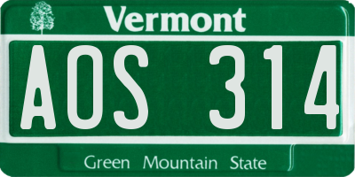 VT license plate AOS314