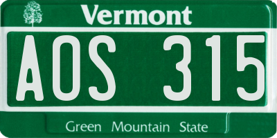 VT license plate AOS315