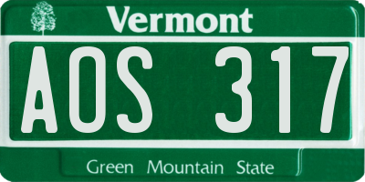 VT license plate AOS317