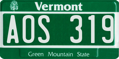 VT license plate AOS319