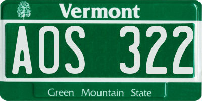 VT license plate AOS322