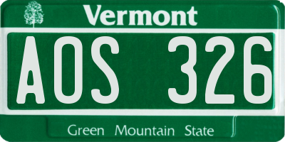 VT license plate AOS326