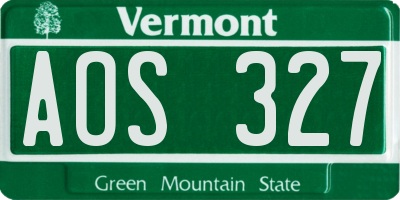 VT license plate AOS327