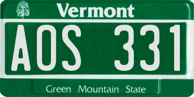 VT license plate AOS331