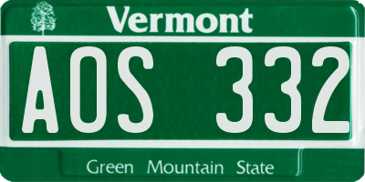 VT license plate AOS332