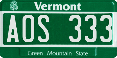 VT license plate AOS333