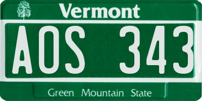 VT license plate AOS343