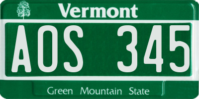 VT license plate AOS345