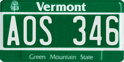 VT license plate AOS346
