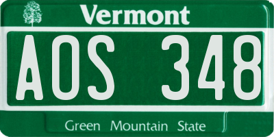 VT license plate AOS348