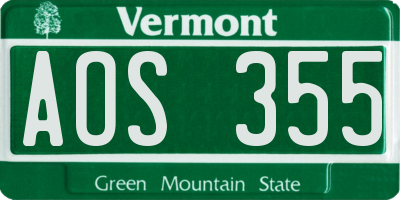 VT license plate AOS355