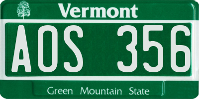 VT license plate AOS356
