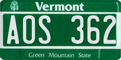 VT license plate AOS362