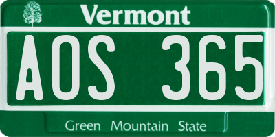 VT license plate AOS365