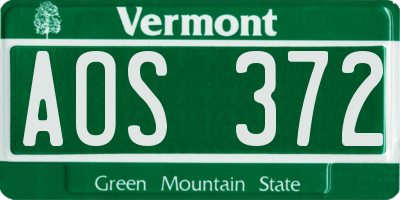 VT license plate AOS372