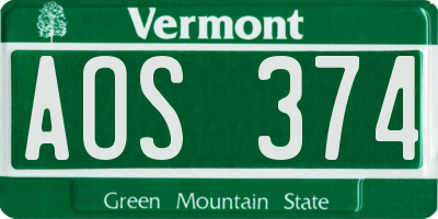 VT license plate AOS374