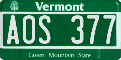 VT license plate AOS377