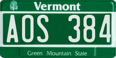 VT license plate AOS384