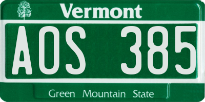 VT license plate AOS385