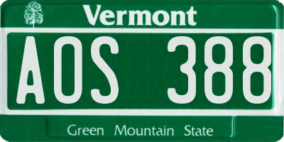 VT license plate AOS388