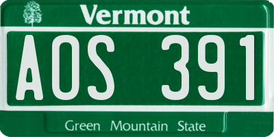VT license plate AOS391