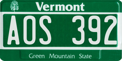 VT license plate AOS392