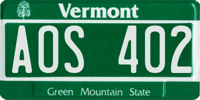 VT license plate AOS402