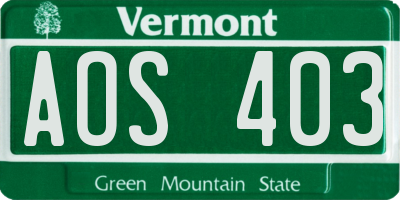 VT license plate AOS403