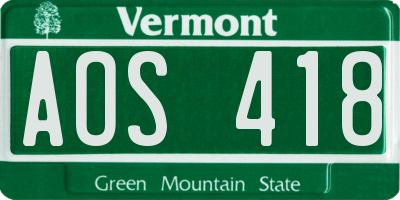 VT license plate AOS418