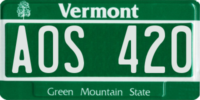 VT license plate AOS420