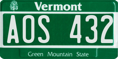 VT license plate AOS432
