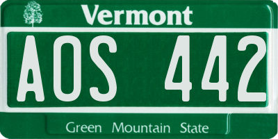 VT license plate AOS442