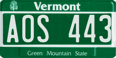 VT license plate AOS443