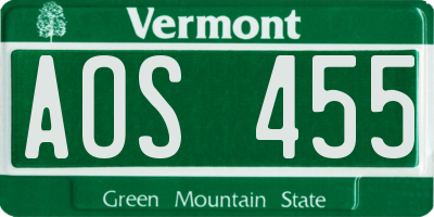 VT license plate AOS455