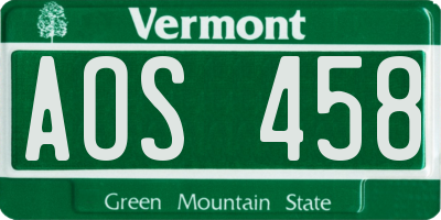 VT license plate AOS458