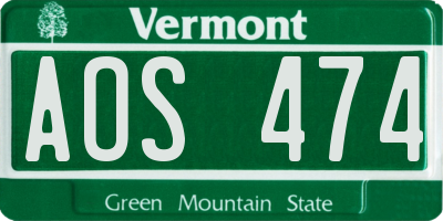 VT license plate AOS474