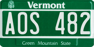 VT license plate AOS482
