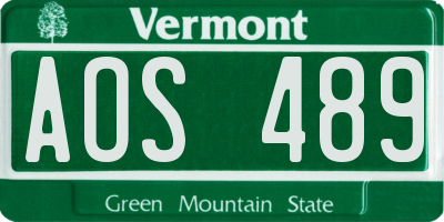 VT license plate AOS489
