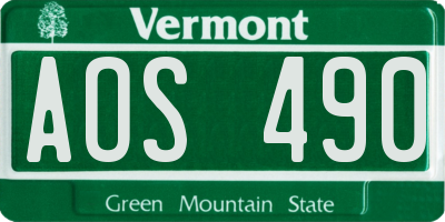VT license plate AOS490