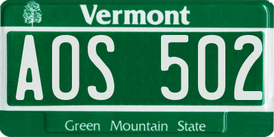 VT license plate AOS502