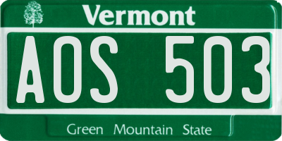 VT license plate AOS503