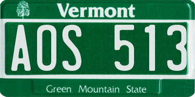 VT license plate AOS513