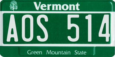 VT license plate AOS514